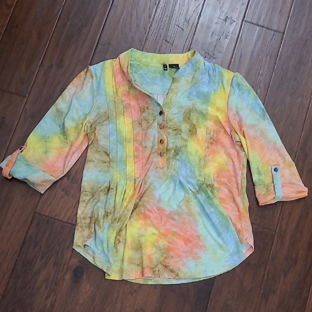 New Directions Colorful Marbled Textured Top size Medium